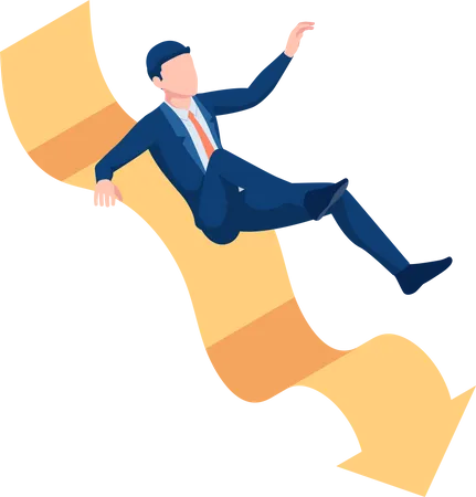 Flat 3 D Isometric Businessman Slipping On Falling Graph Business Crisis Concept Illustration