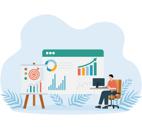 Business Dashboard analytics viewed by employee  Illustration