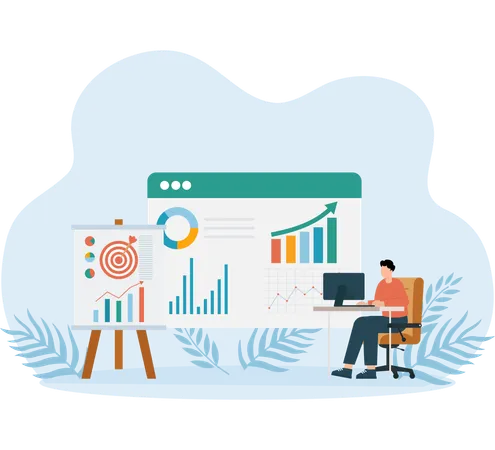 Business Dashboard analytics viewed by employee  Illustration