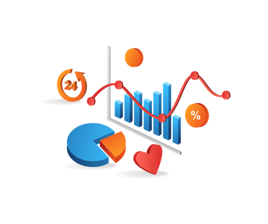 Business data analysis 24 hours non stop  Illustration