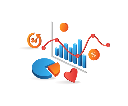 Business data analysis 24 hours non stop  Illustration