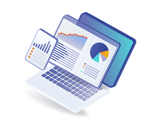 Business data analysis computer  Illustration