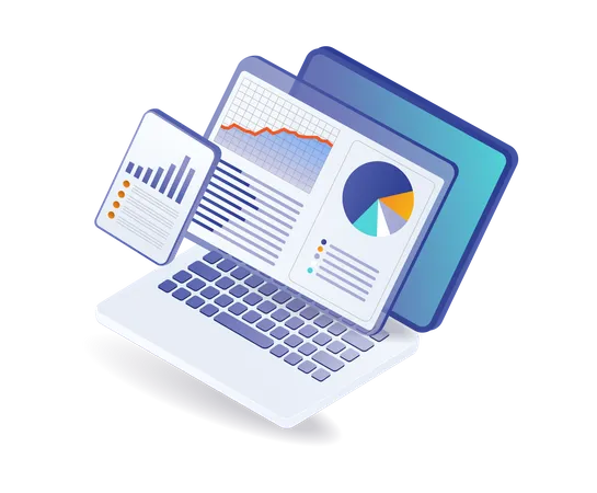 Business data analysis computer  Illustration