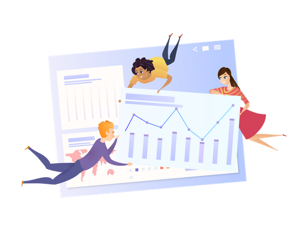 Business Data Analysis Graph and Teamwork Illustration