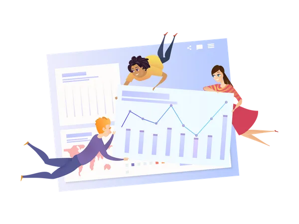 Business Data Analysis Graph and Teamwork  Illustration