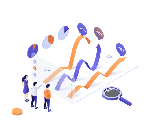 Business data analysis team, financial forecast, statistical market research  Illustration