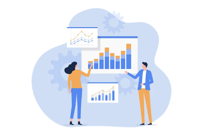 Business People Working With Data Analytics Graphbusiness People Working With Data Analytics Graph Illustration