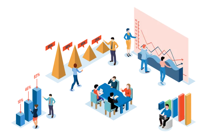 Isometric Businesswoman Lead And Present Businesspeople For Training Business Plan And Goals Illustration