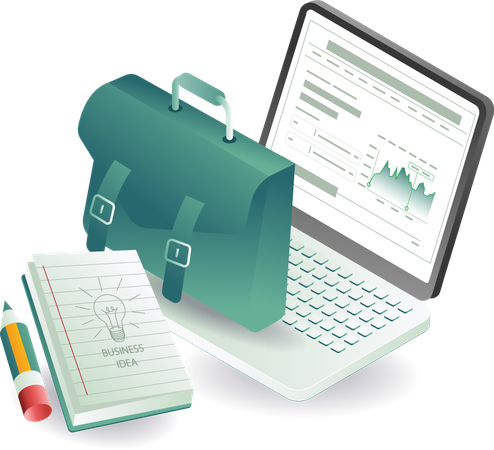 Business data with briefcase  Illustration