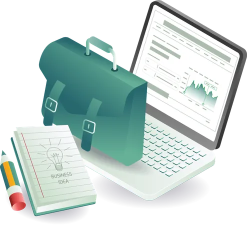 Business data with briefcase  Illustration