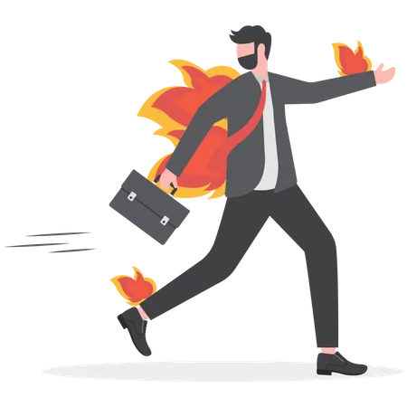 Business Deadline Rush Hour Situation Or In Hurry To Complete Work Concept Overworked Businessman Running On Fire Illustration