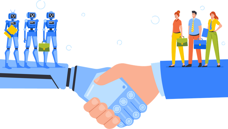Business deal between humans and AI  Illustration