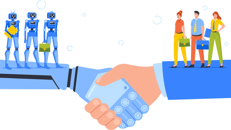 Business deal between humans and AI Illustration