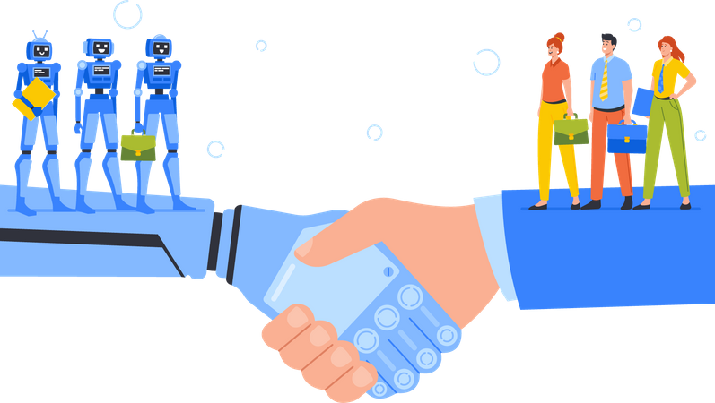 Business deal between humans and AI  Illustration