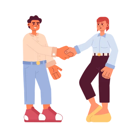 Business Deal Handshake Semi Flat Colorful Vector Characters Partnership Business Partners Meeting Editable Full Body People On White Simple Cartoon Spot Illustration For Web Graphic Design Illustration