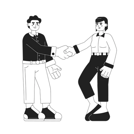 Business Deal Handshake Monochromatic Flat Vector Characters Partnership Business Partners Meeting Editable Thin Line Full Body People On White Simple Bw Cartoon Spot Image For Web Graphic Design Illustration