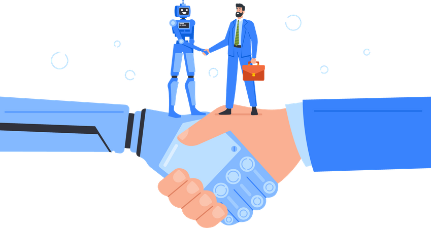 Business deal with artificial intelligent robot Illustration