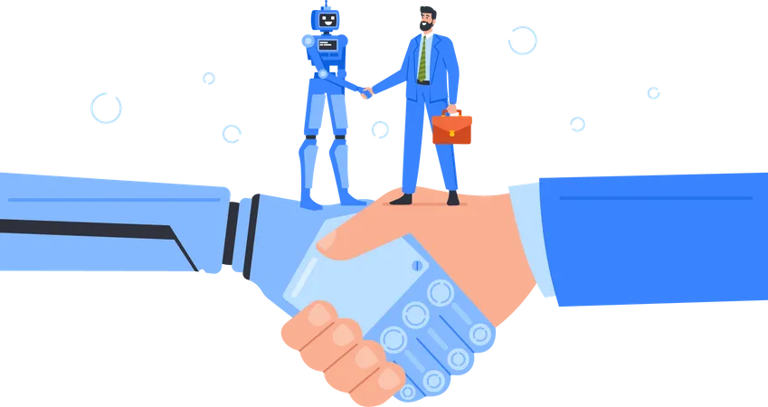 Business deal with artificial intelligent robot Illustration