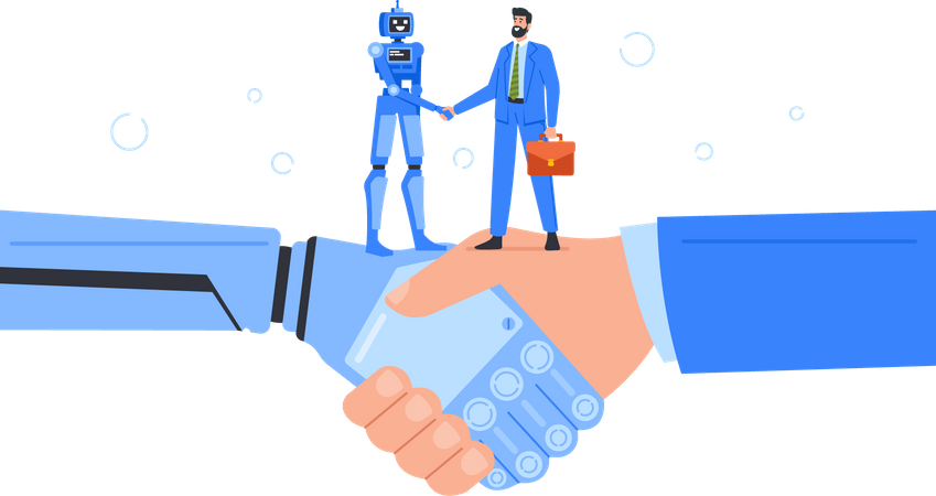 Business deal with artificial intelligent robot  Illustration