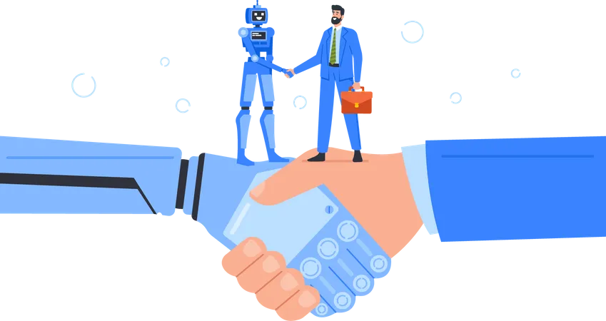 Business deal with artificial intelligent robot  Illustration