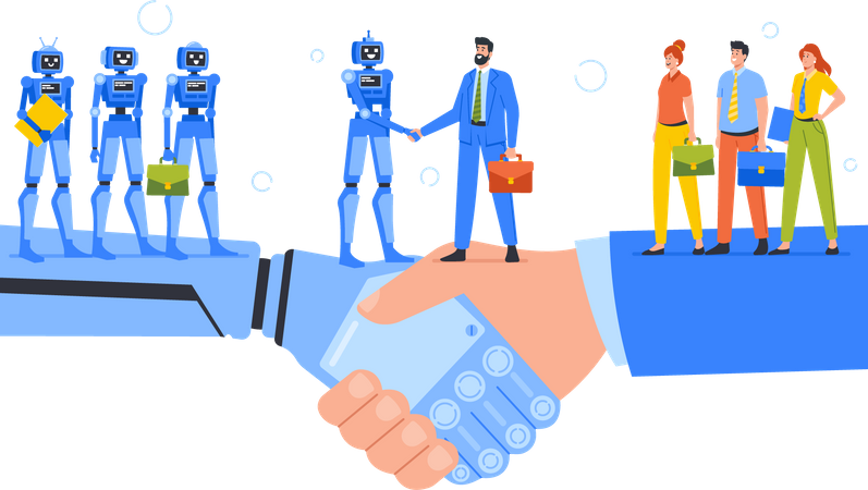 Business deal with smart robots Illustration