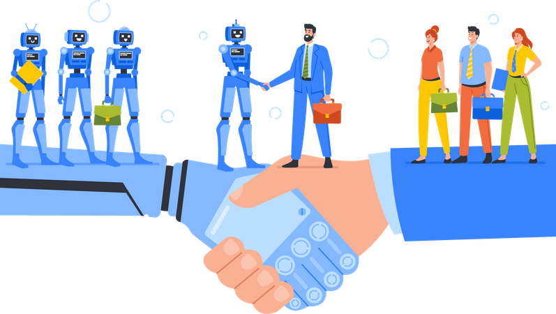 Business deal with smart robots  Illustration