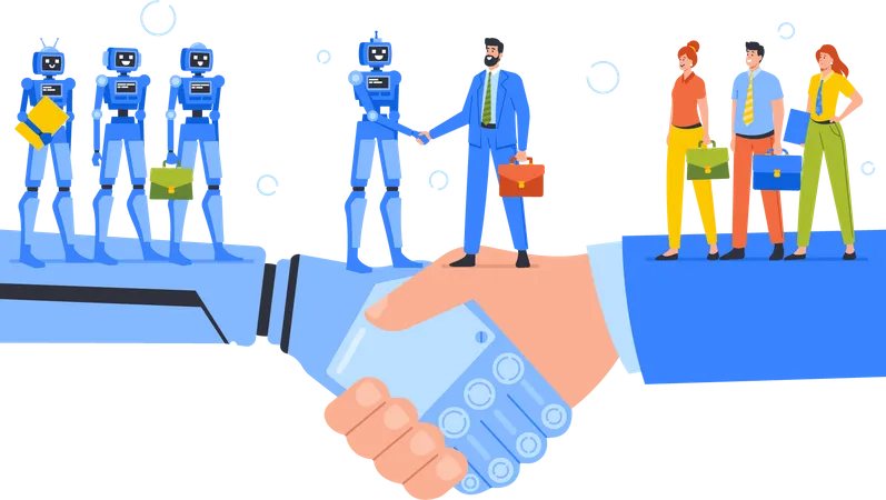 Business deal with smart robots  Illustration