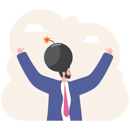 A Businessman With Stress All Over Her Head Is Like A Bomb Illustration Vector Cartoon Illustration