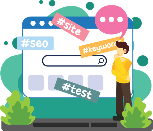 Business Developer analysiert Website-SEO und Keyword-Tags  Illustration