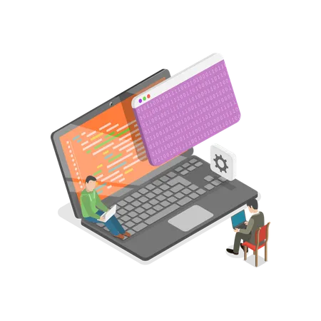 Business developer doing software integration  Illustration