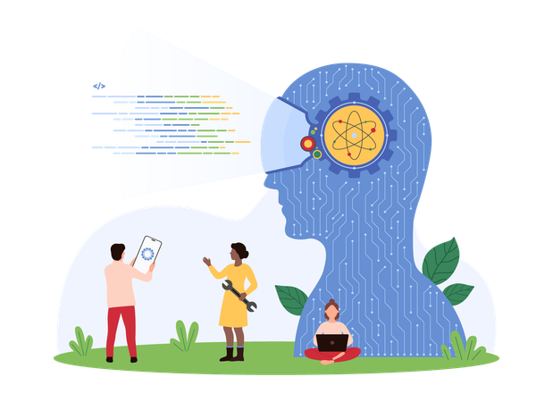 Business developer working on software code  Illustration