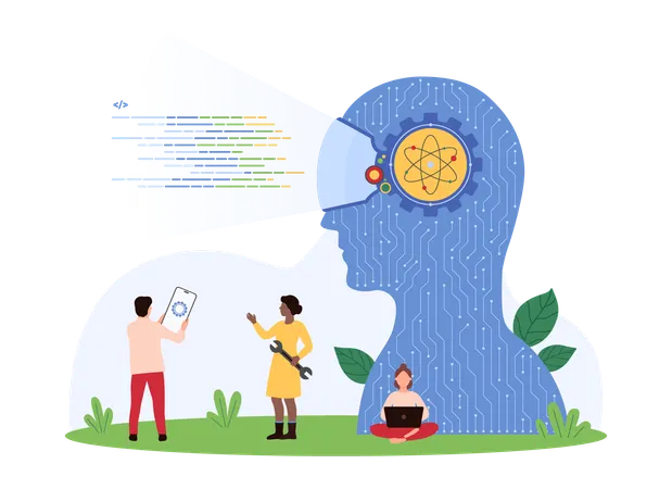 Business developer working on software code  Illustration