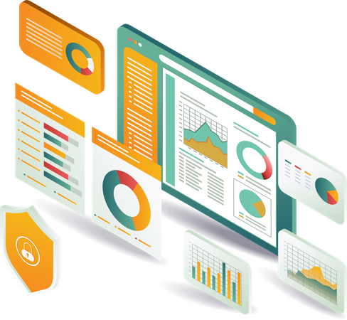 Business development and analyst data on monitor screen  Illustration