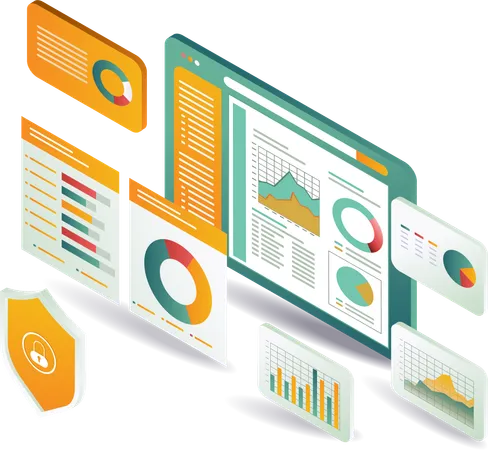 Business development and analyst data on monitor screen  Illustration