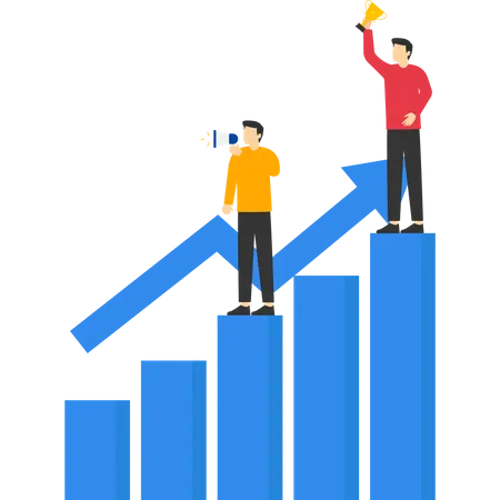 Business Development Plan For The Upgrade Team Strategy For Business Success Concept Teamwork To Help Increase Revenue Growth And Achievement Business People Team Working To Increase Bar Graph Illustration