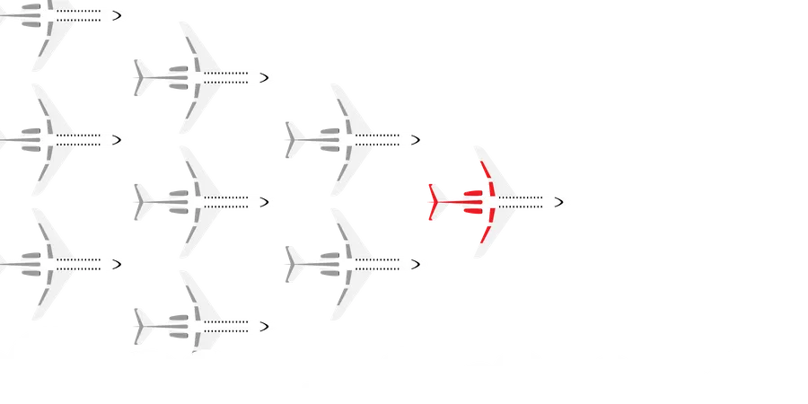 Red Leader Plane Business Concept Vector Illustration Flying Direction Vision Follow Group Team Different Ambition Unique Forward Illustration