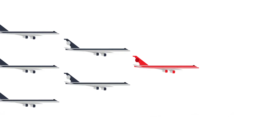 Red Leader Plane Business Concept Vector Illustration Flying Direction Vision Follow Group Team Different Ambition Unique Forward Illustration