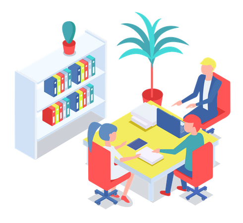 Business discussion in library  Illustration