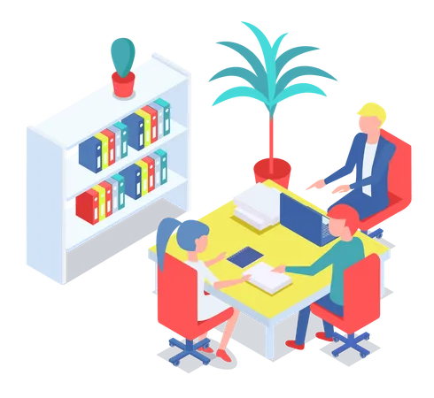 Business discussion in library  Illustration
