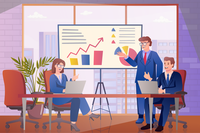 Business discussion in meeting room Illustration