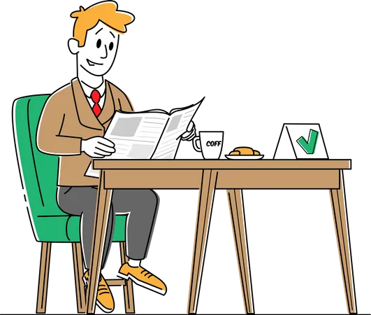 Business Drinking Coffee with Reading Newspaper Illustration