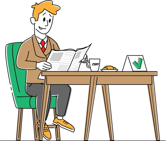 Business Drinking Coffee with Reading Newspaper  Illustration