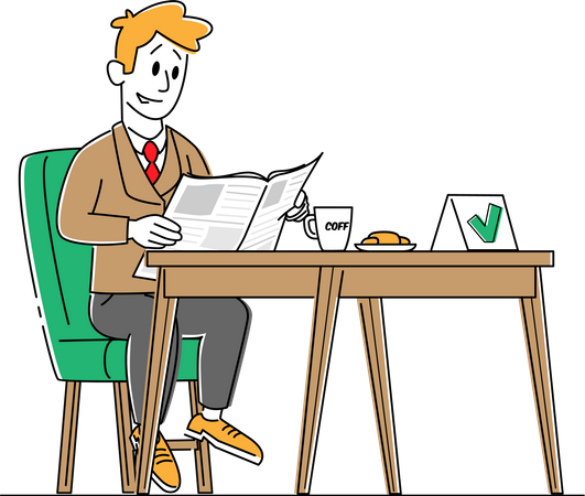 Business Drinking Coffee with Reading Newspaper  Illustration