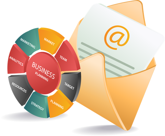 Business email with business analysis  Illustration