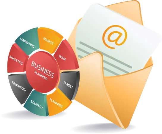 Business email with business analysis  Illustration