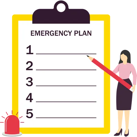 Business Emergency Plan Concept A Checklist To Do In A Disaster Continue Business And Build Resilience Concept Smart Businessman Leader Holding A Pencil With Emergency Plan Paper Flashing Siren Illustration