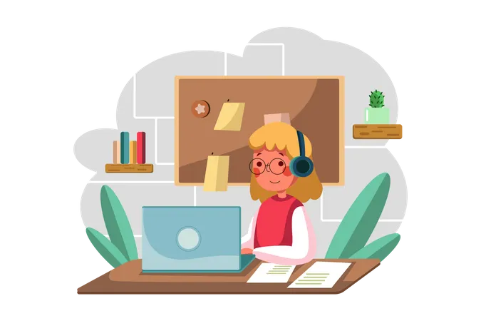 Business employee attending online meetings  Illustration