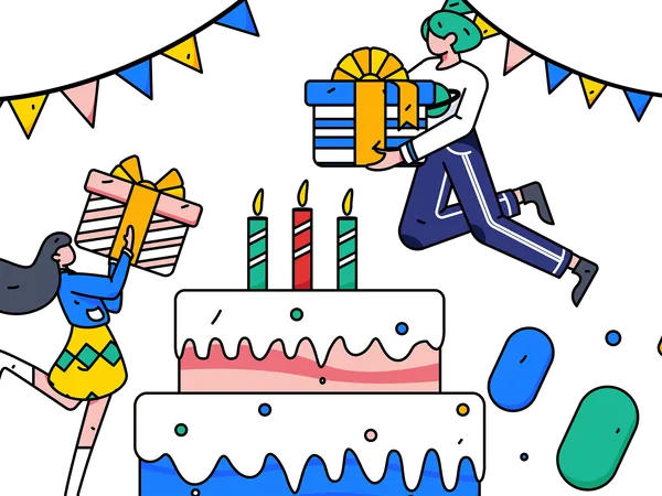 誕生日を祝うビジネス従業員  イラスト