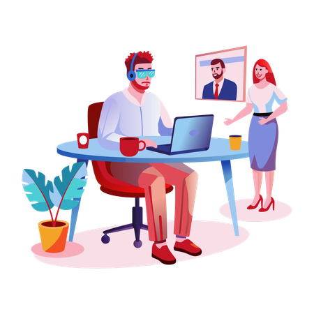 Business employee doing remote work  Illustration