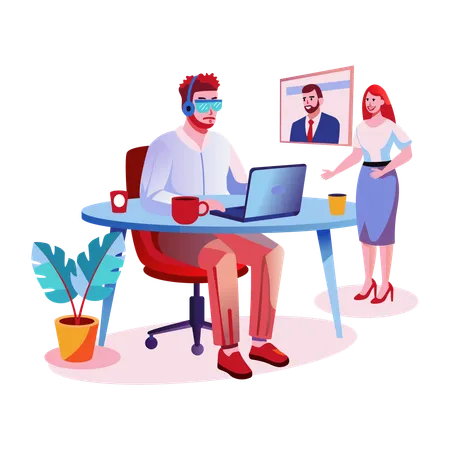 Business employee doing remote work  Illustration